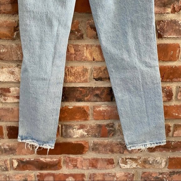 Good American Crossover Waist Distressed Skinny Jeans Blue 691 Light Wash - Picture 9 of 10